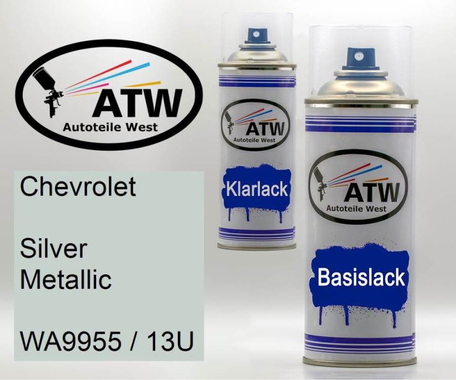 Chevrolet, Silver Metallic, WA9955 / 13U: 400ml Sprühdose + 400ml Klarlack - Set, von ATW Autoteile West.
